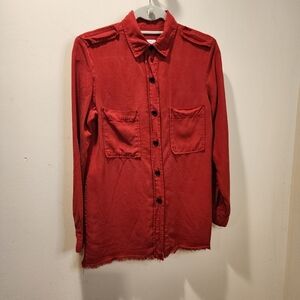 ZARA women's red long Sleeves button down shirt size S